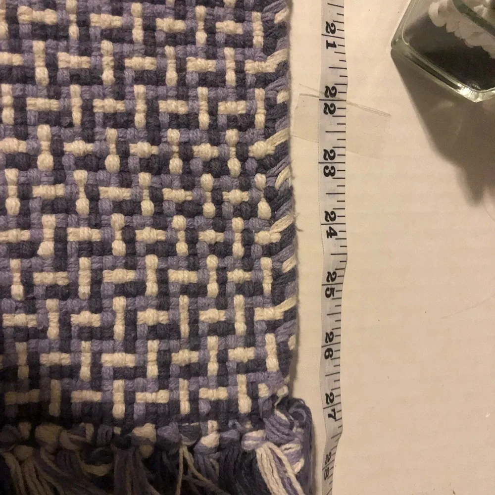 PURPLE & white Braided Throw Mat w/ Fringe